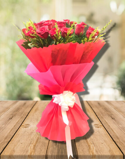 Giftnmore-20 Red Roses With Red Paper Packing
