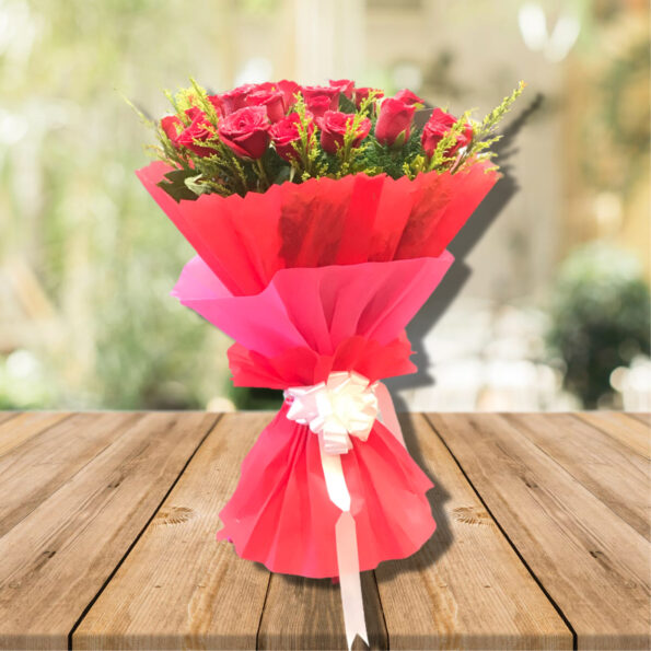 Giftnmore-20 Red Roses With Red Paper Packing