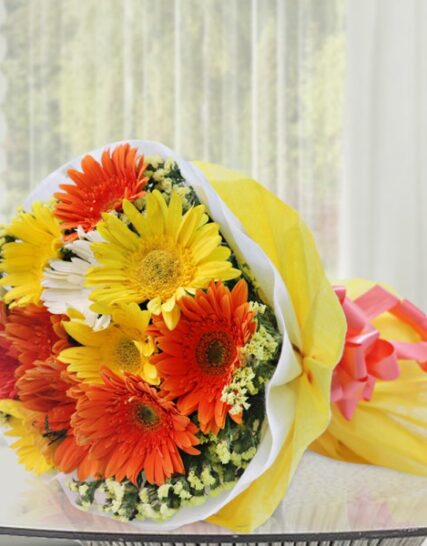 Giftnmore-10 Colorful Gerbera Bunch in Paper Packing