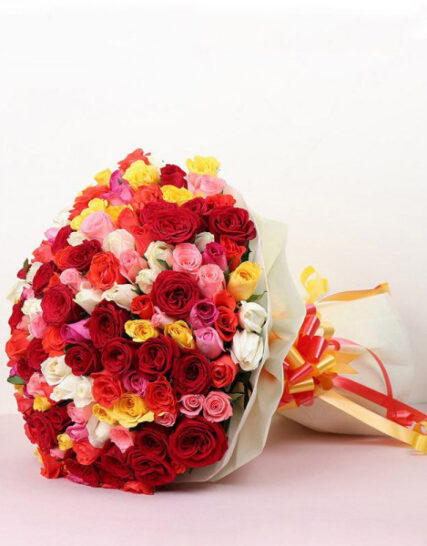 Giftnmore-100 Mix Color Roses in Paper Packing