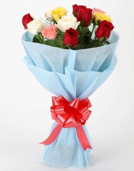 Giftnmore-Colourful 12 Mixed Roses Bouquet