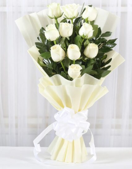 Giftnmore-White Roses Bunch Straight Packing