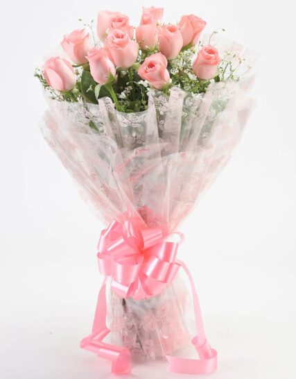 Giftnmore-12 Enticing Pink Roses Bouquet