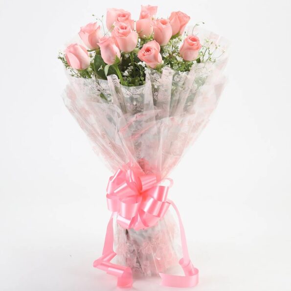 Giftnmore-12 Enticing Pink Roses Bouquet