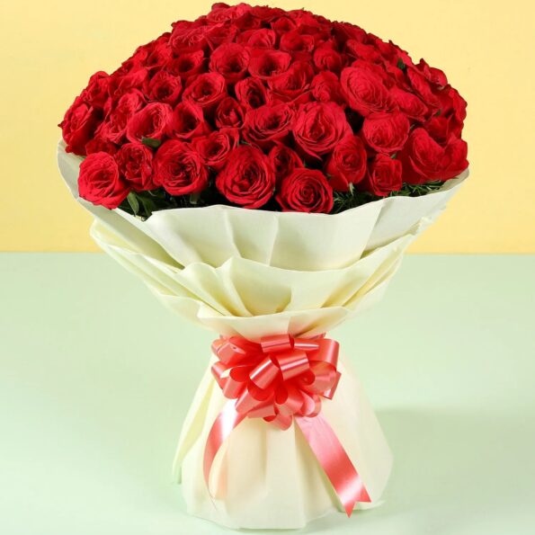 Giftnmore-Grand Romance 100 Red Roses Bouquet