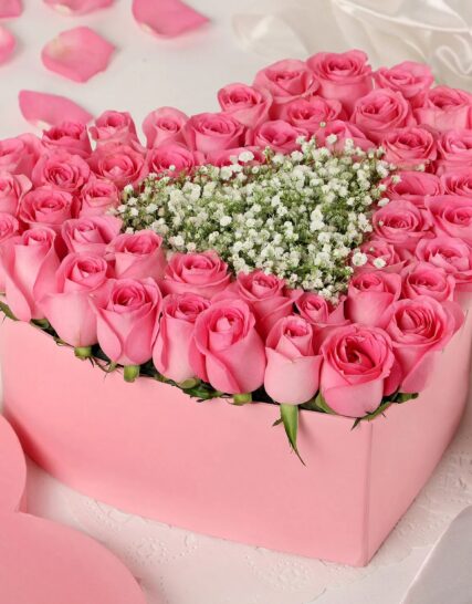 Giftnmore-Pink Roses Heart Pink Box