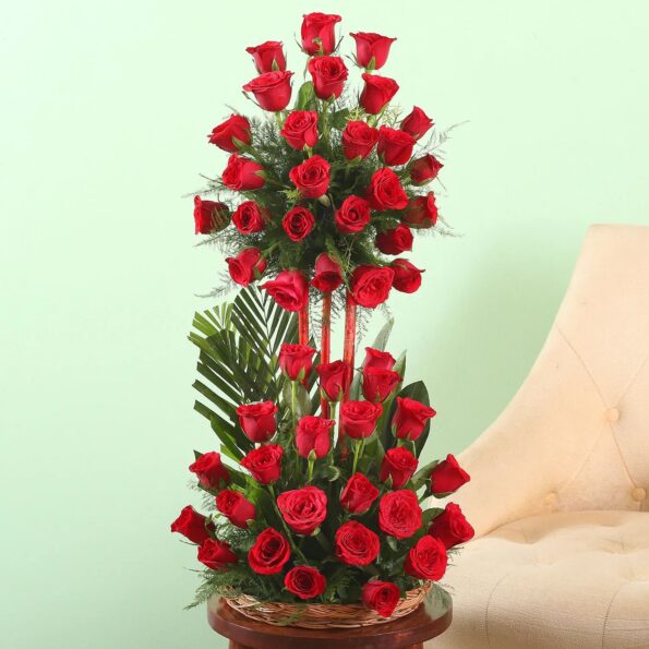 Giftnmore-Romantic 50 Roses Basket Arrangement