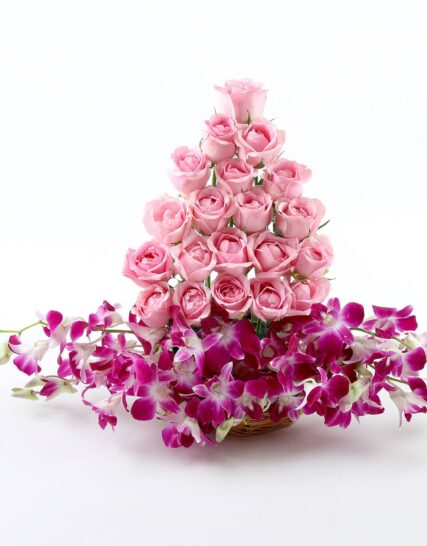 Giftnmore-Roses And Orchids Basket