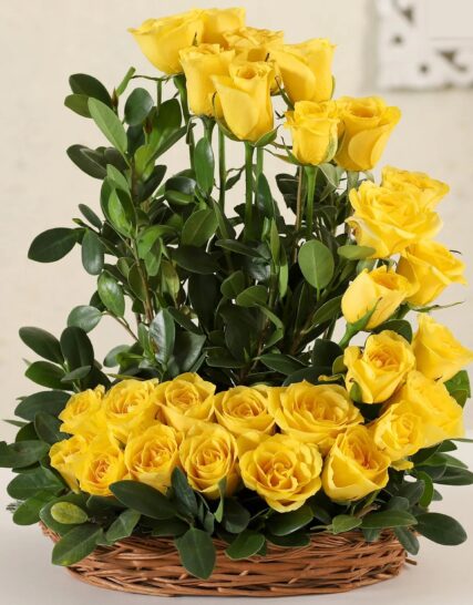 Giftnmore-Yellow Roses Basket Arrangement