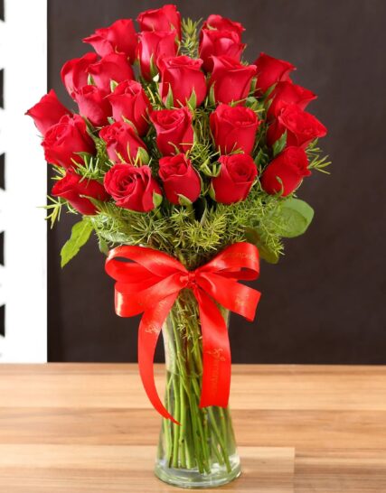Giftnmore-24 Red Roses Vase