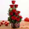 Giftnmore-Bunch Of 10 Red Roses In Love You Sticker Vase