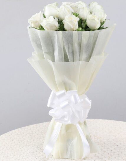 Giftnmore-Delightful White Roses Bouquet