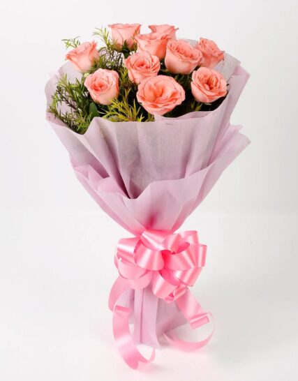 Giftnmore-Dazzling10 Pink Roses Bouquet