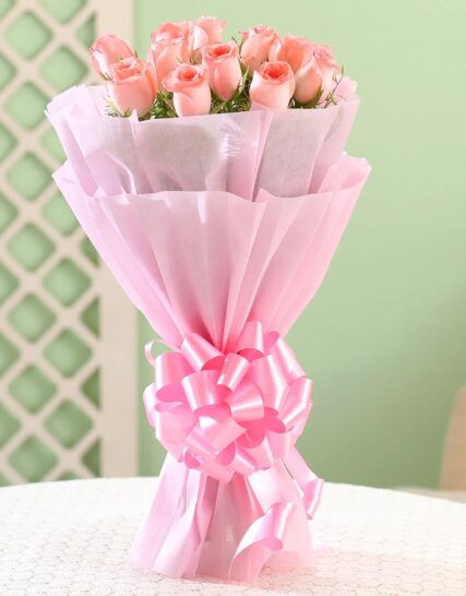 Giftnmore-Elegance -12 Pink Roses Bouquet