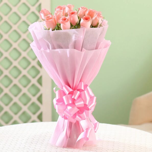 Giftnmore-Elegance -12 Pink Roses Bouquet