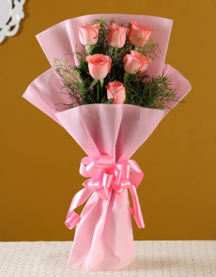 Giftnmore-6 Pink Roses Bunch