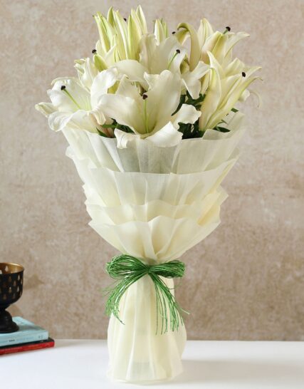 Giftnmore-Serene White Oriental Lilies Bouquet