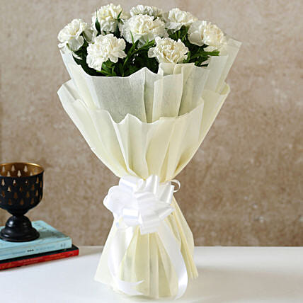 Giftnmore-8 White Carnations Bouquet