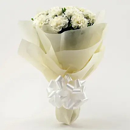 Giftnmore-12 White Carnations Bouquet