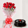 Giftnmore-10 Red Roses Cellophane With Chocolate Cake