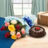 Giftnmore-10 Red Roses With Chocolate Cake