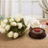 Giftnmore-10 White Roses With Chocolate Cake