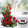 Giftnmore-15 Red Roses Basket With Cake