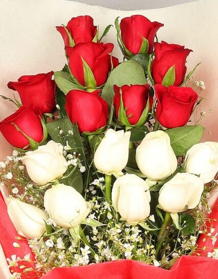 Giftnmore-16 RED N WHITE MIX FLOWERS BUCKEY 1