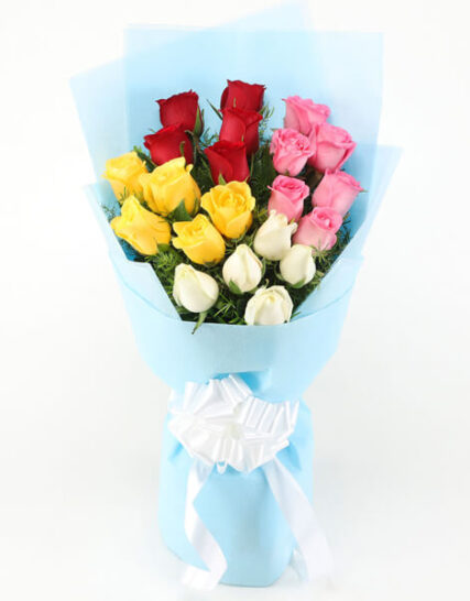 Giftnmore-20 Mix Roses with blue Paper packing