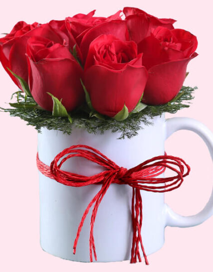 Giftnmore-Mug Arrangement With Red Roses