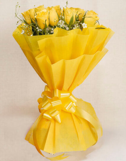 Giftnmore-YELLOW ROSES WITH YELLOW PAPER