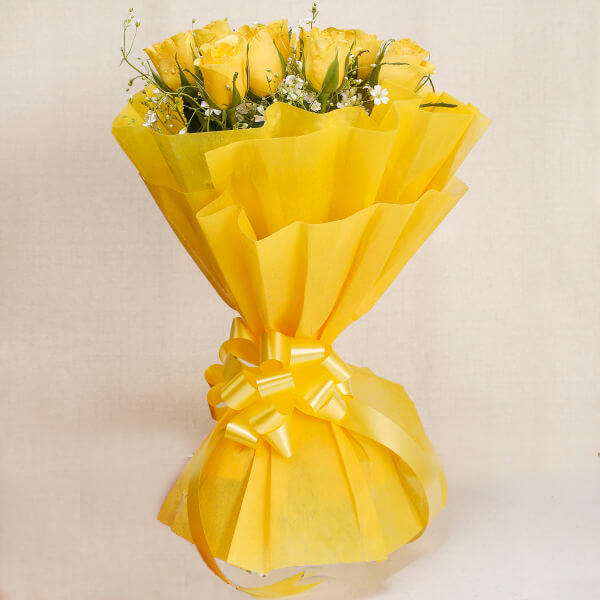 Giftnmore-YELLOW ROSES WITH YELLOW PAPER