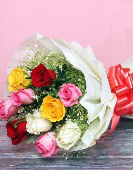 giftnmore-Mix Roses with white paper packing