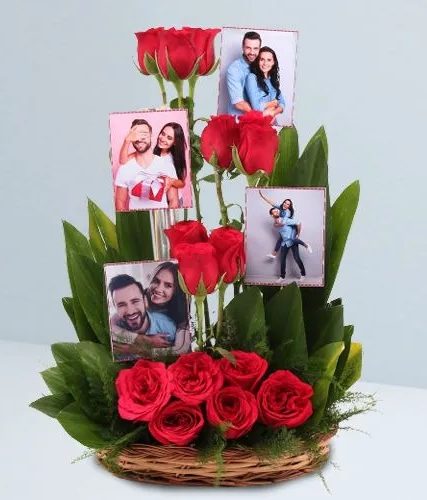 15 RED ROSES FLOWERS ARRANGEMENT WITH 4 PHOTOS