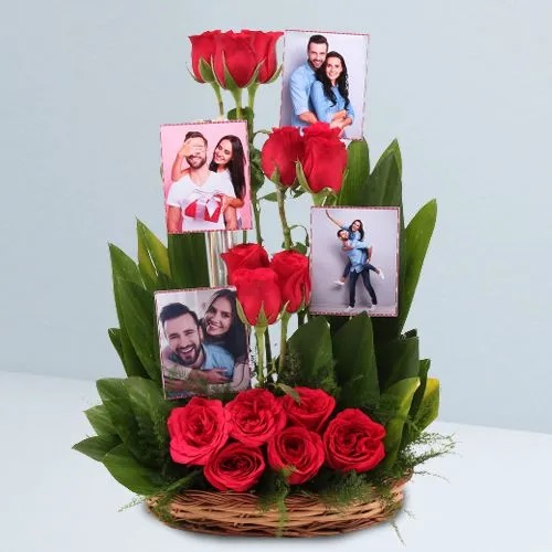 15 RED ROSES FLOWERS ARRANGEMENT WITH 4 PHOTOS