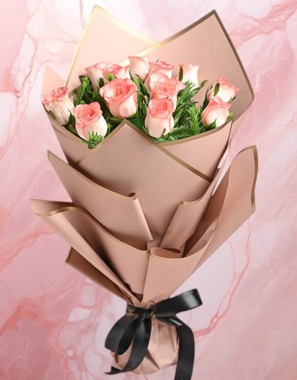 Charming 12 Pink Roses in Delightful Paper for Special Gifts