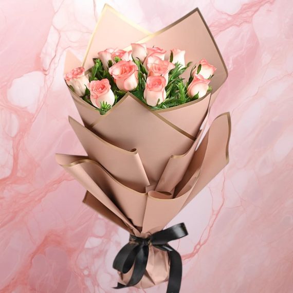 Charming 12 Pink Roses in Delightful Paper for Special Gifts