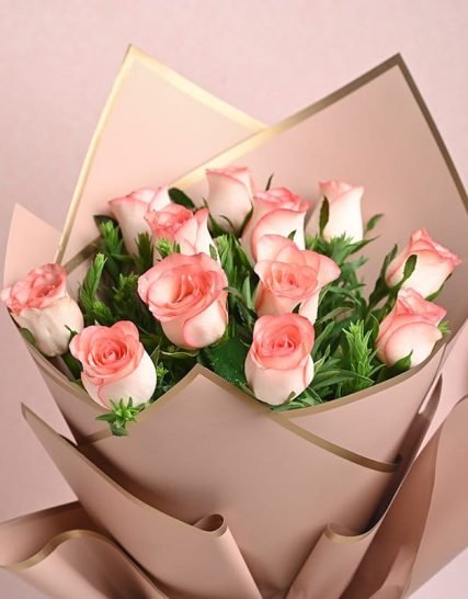 Charming 12 Pink Roses in Delightful Paper for Special Gifts-
