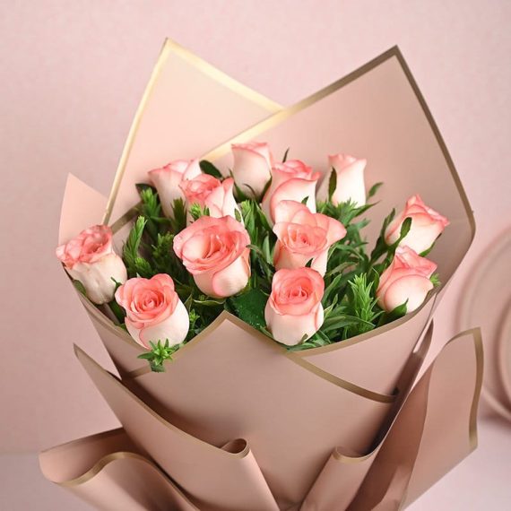 Charming 12 Pink Roses in Delightful Paper for Special Gifts-