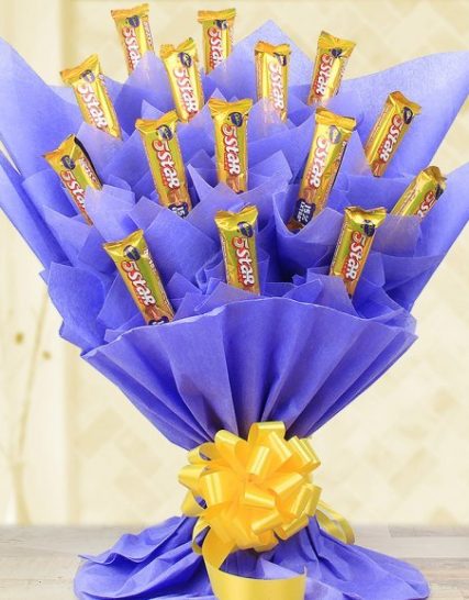 15 pcs five Star Chocolates Bouquets with blue paper packing