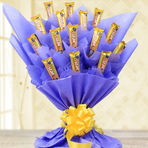 15 pcs five Star Chocolates Bouquets with blue paper packing