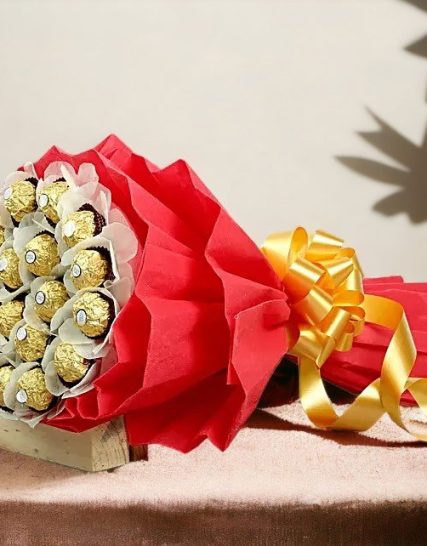 16 pcs Ferrero Chocolates with yellow ribbon Bouquets