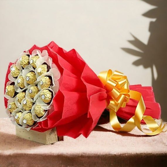 16 pcs Ferrero Chocolates with yellow ribbon Bouquets