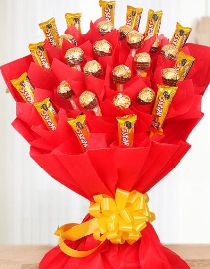 16 pcs ferrero with Five Star Chocolates Bouquets in red paper packing