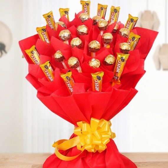 16 pcs ferrero with Five Star Chocolates Bouquets in red paper packing