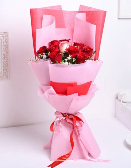 9 Red Roses with a Touch of Pink: Perfect Gift for make Special Moments