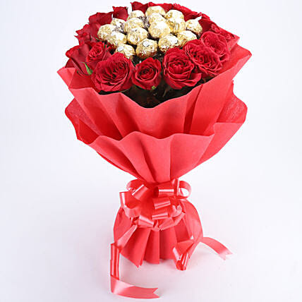 16 Roses with 16 pcs ferrero Rocher chocolate bouquets