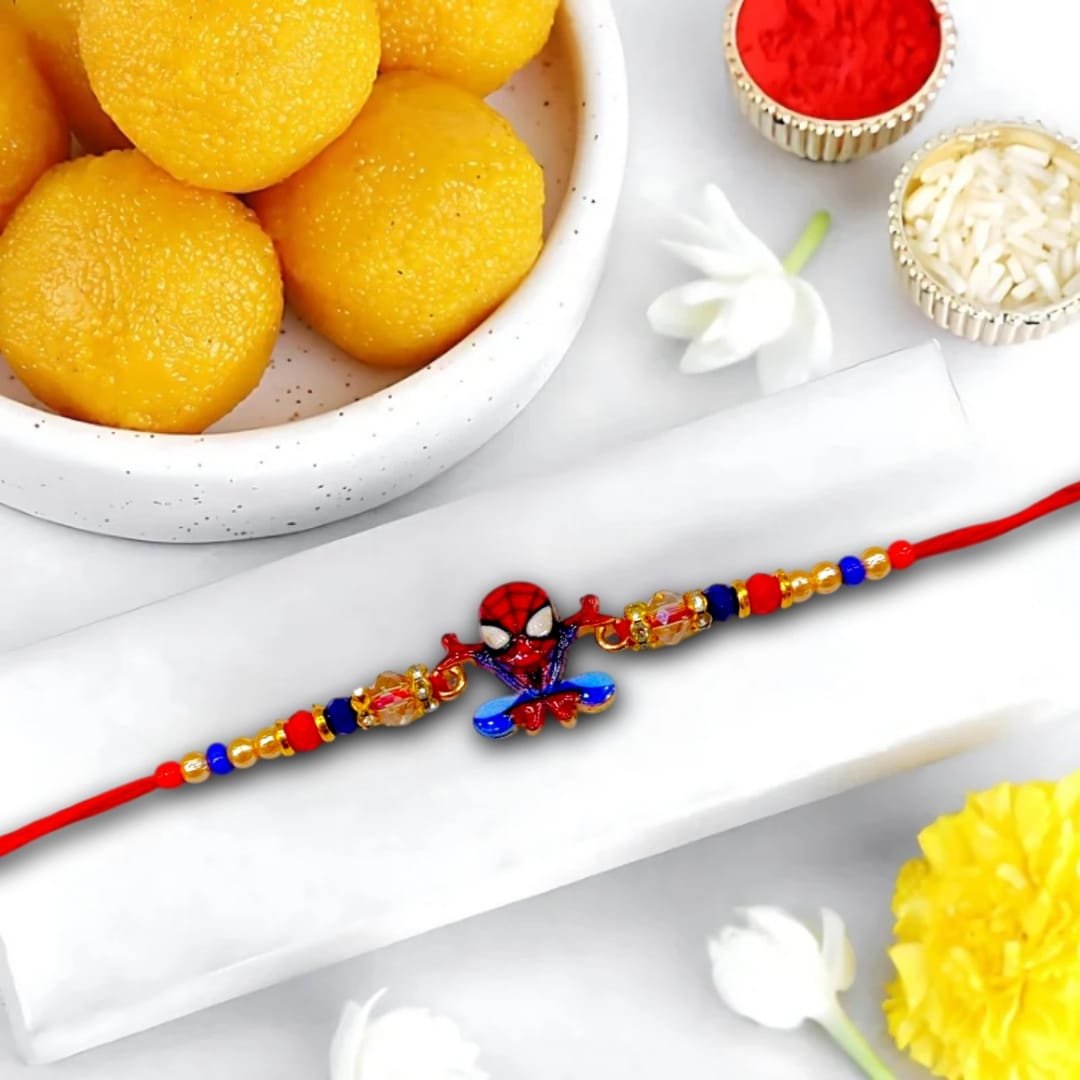 spider man rakhi for brother with bundi ladoo